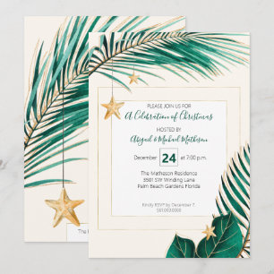Invitation Soirée de Noël Tropical Vert et Or