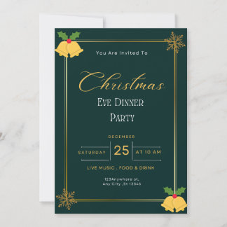 Invitation Soirée de Noël Vert Et Or