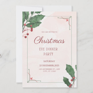 Invitation Soirée de Noël verte dorée