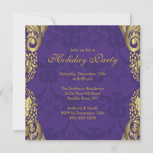 Invitation Soirée de Noël violet d'or (Devant)