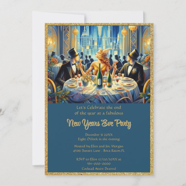 Invitation Soirée de Nouvel An vintage (Devant)