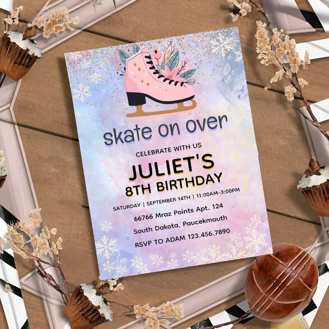 Invitation Soirée de patinage sur glace cool 8e anniversaire (Créateur téléchargé)
