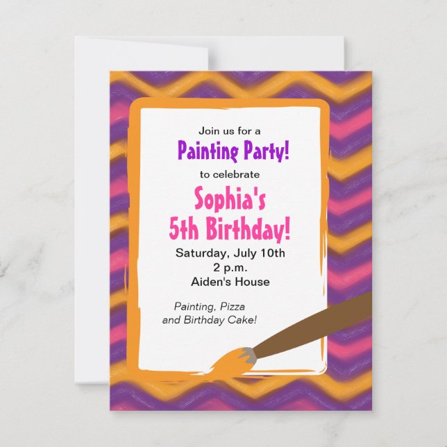 Invitation Soirée de peinture pour l'anniversaire de la fille (Devant)