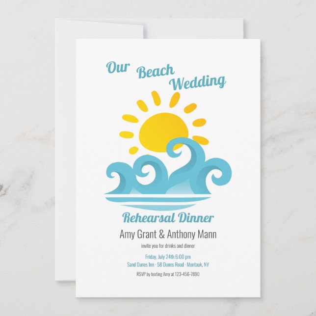 Invitation Soirée de répétition de mariage de plage (Devant)