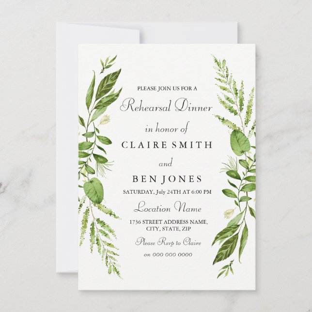Invitation Soirée de répétition de mariage élégante à la feui (Devant)