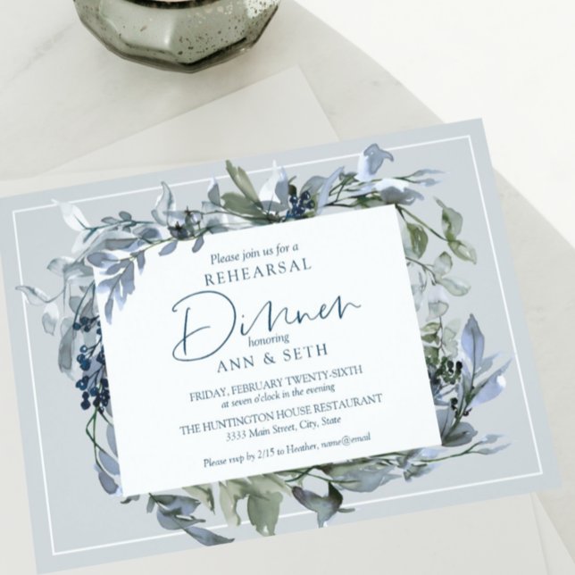 Invitation Soirée de répétition Élégante Dîner Floral Bleu (Créateur téléchargé)