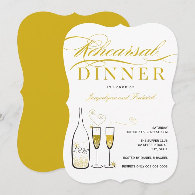 Invitation Soirée de Répétition Mariage Gold Champagne Chic (Devant / Derrière)
