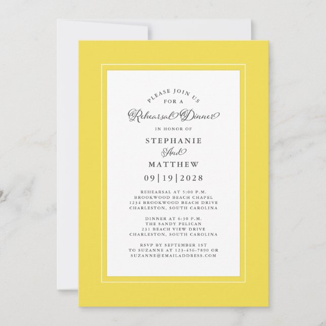 Invitation Soirée de répétition Mariage Jaune élégante (Devant)