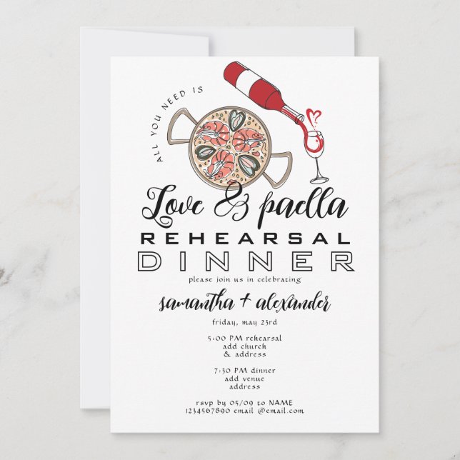 Invitation Soirée de répétition Mariage Love & Paella (Devant)