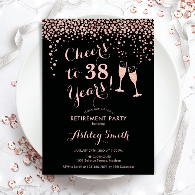 Invitation Soirée de retraite - Black Rose Gold (Créateur téléchargé)