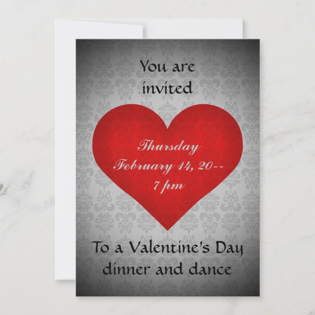 Invitation Soirée de Saint Valentin au coeur rouge 5x7 (Devant)