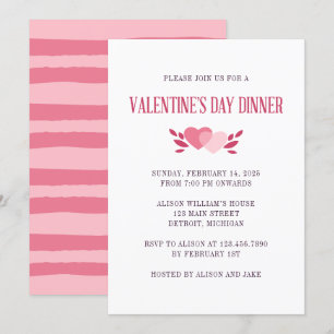Invitation Soirée de Saint Valentin élégante à deux coeurs ro