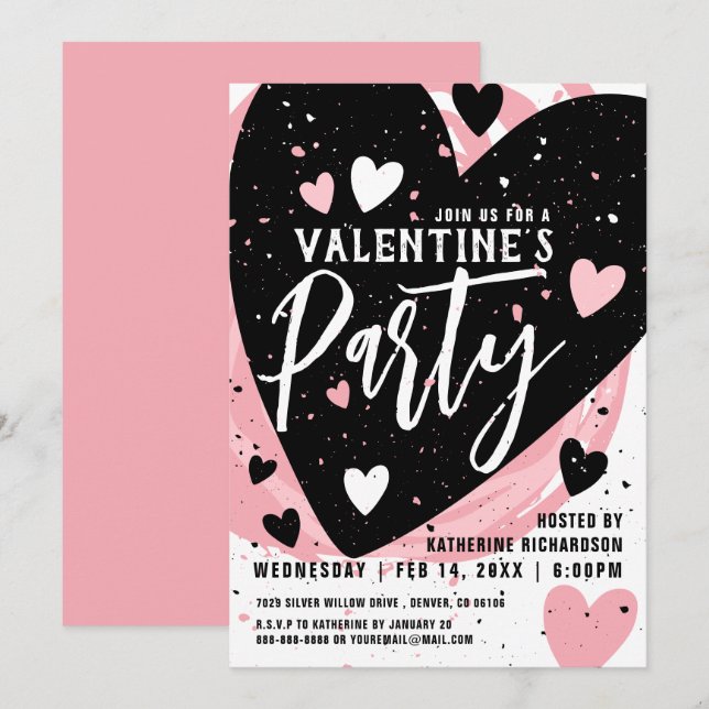 Invitation Soirée de Saint-Valentin personnalisée en rose vif (Devant / Derrière)