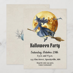 Invitation Soirée de sorcière de pleine lune Halloween