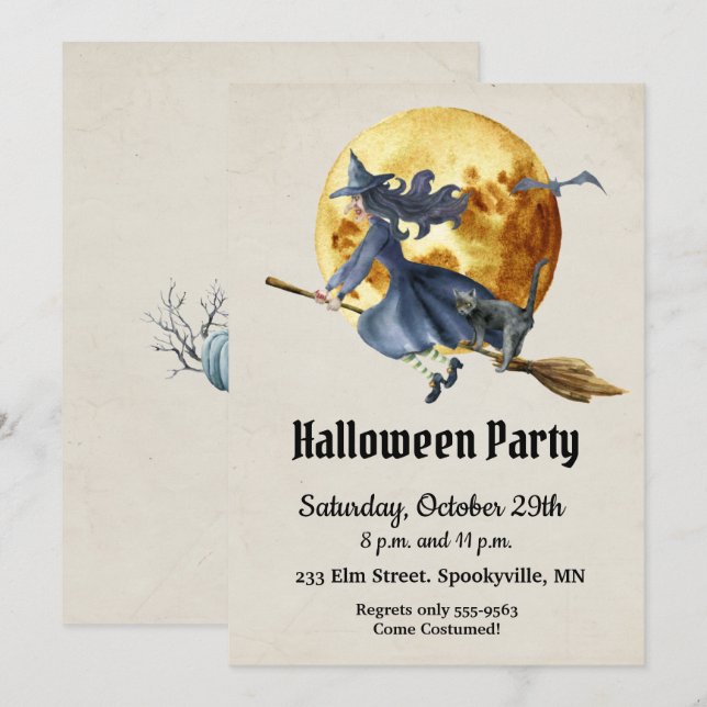 Invitation Soirée de sorcière de pleine lune Halloween (Devant / Derrière)