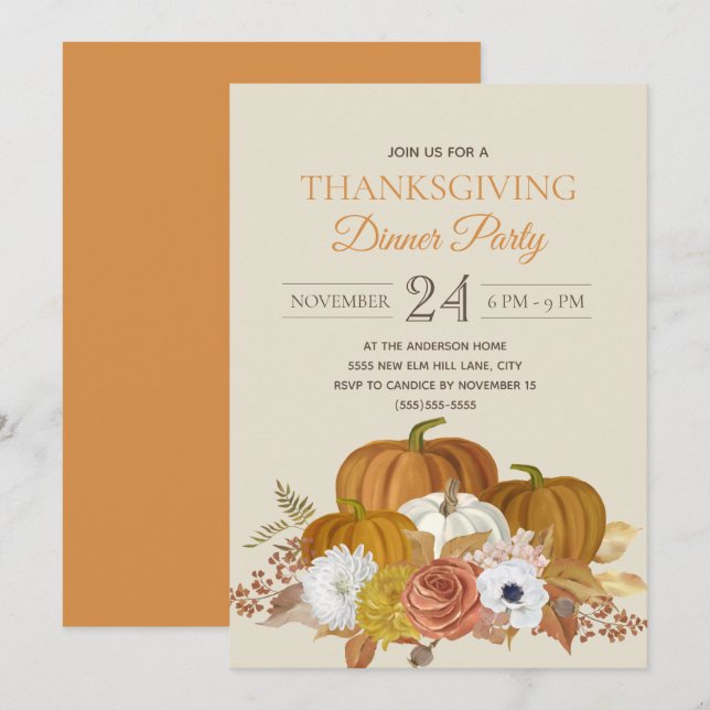 Invitation Soirée de Thanksgiving rustique (Devant / Derrière)