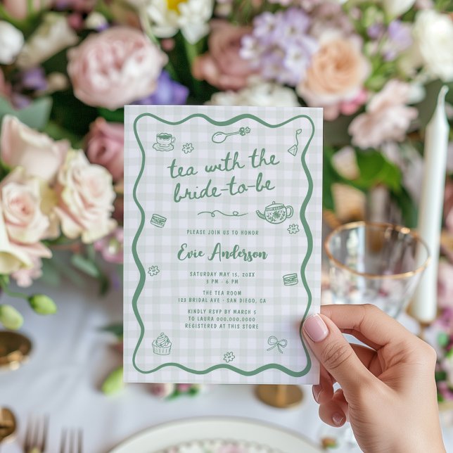 Invitation Soirée de thé de la mariée verte de Quirky Sage (Créateur téléchargé)