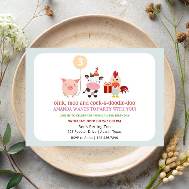 Invitation Soirée de zoo Animaux Anniversaires de enfants (Créateur téléchargé)