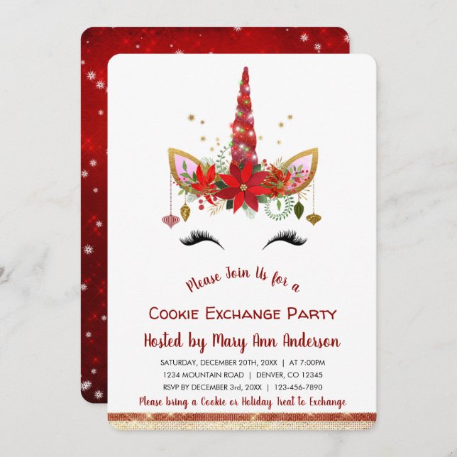 Invitation Soirée d'échange de biscuits de Noël à la belle Un (Devant / Derrière)
