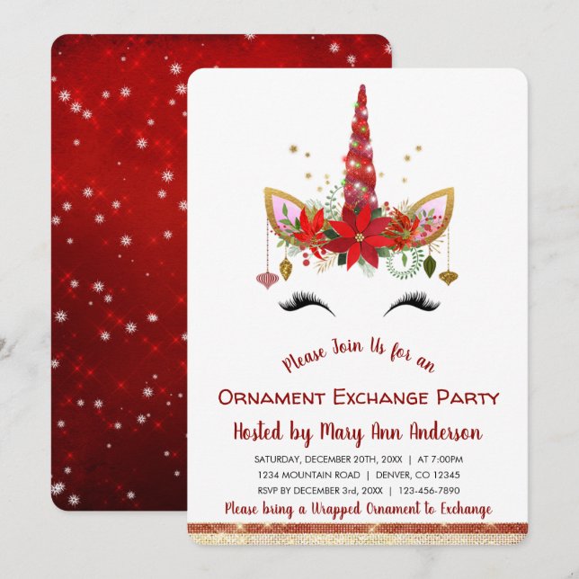 Invitation Soirée d'échange d'ornement de Noël de la belle Un (Devant / Derrière)