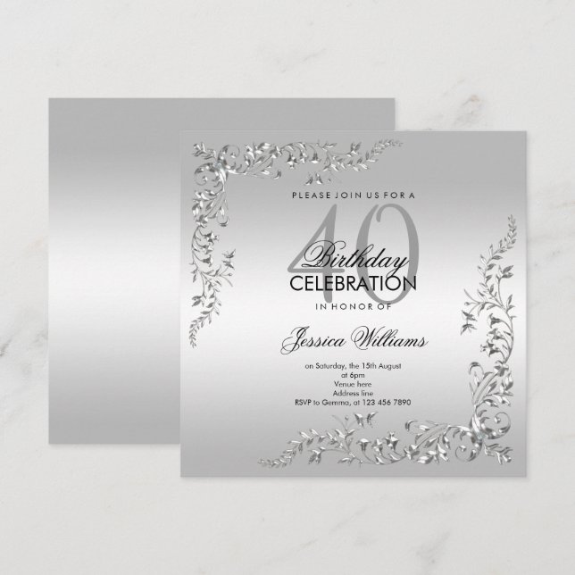 Invitation Soirée Décoration 40e fête d'anniversaire (Devant / Derrière)