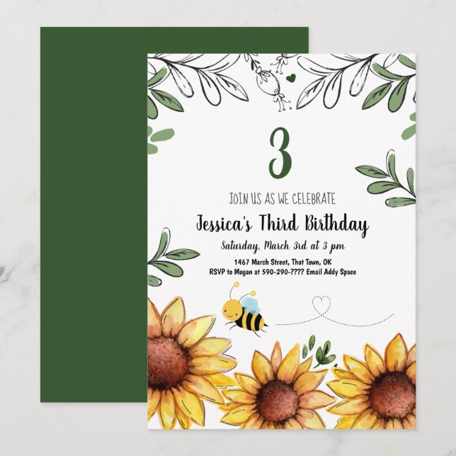 Invitation Soirée des Anniversaires de enfants de l'abeille m (Devant / Derrière)