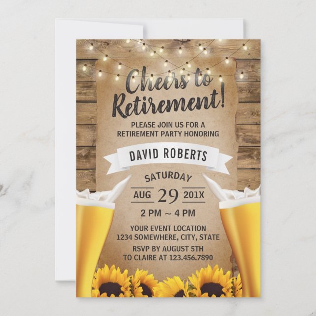 Invitation Soirée des bières Rustique Tournesols Parti de ret (Devant)