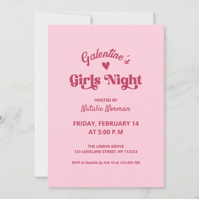 Invitation Soirée des filles de la Saint-Galentin rose (Devant)