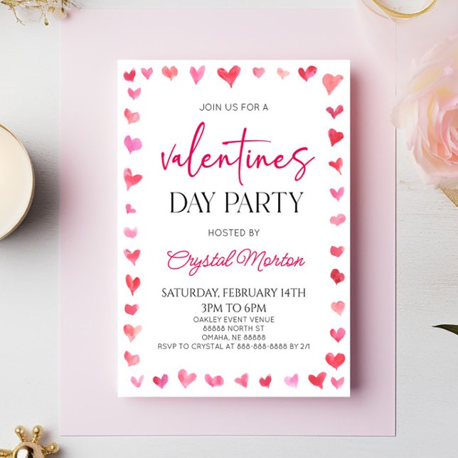 Invitation Soirée des Valentines aux Coeurs rouges roses (Créateur téléchargé)
