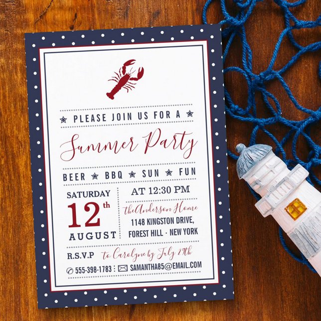 Invitation Soirée d'été au homard mignon (Créateur téléchargé)