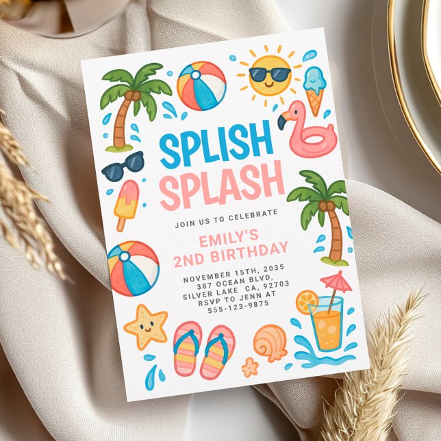 Invitation Soirée d'été de la piscine de Splish (Créateur téléchargé)
