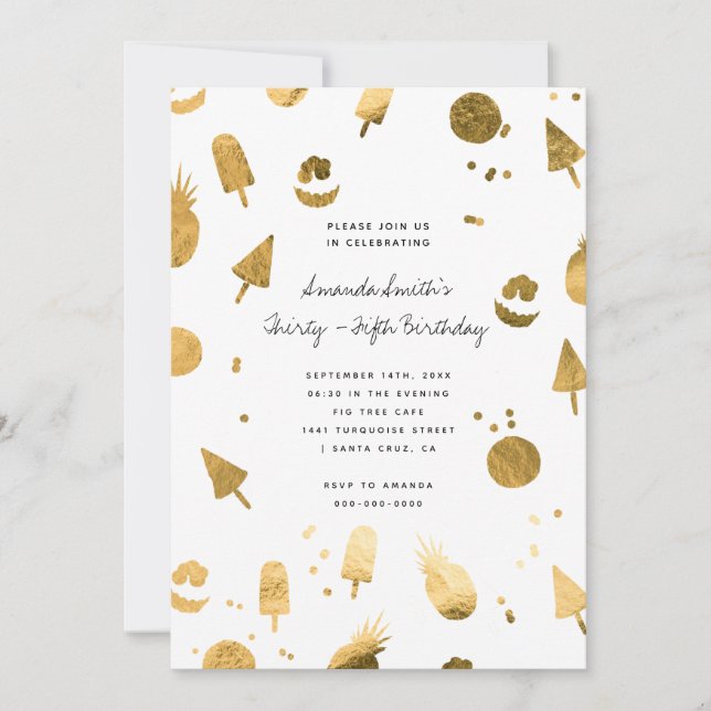 Invitation Soirée d'été de la plage Gold Foil Aduthday  (Devant)