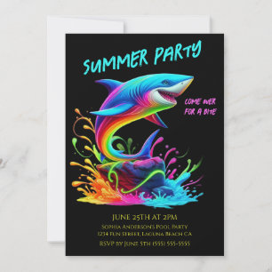 Invitation Soirée d'été - Splash de requin coloré