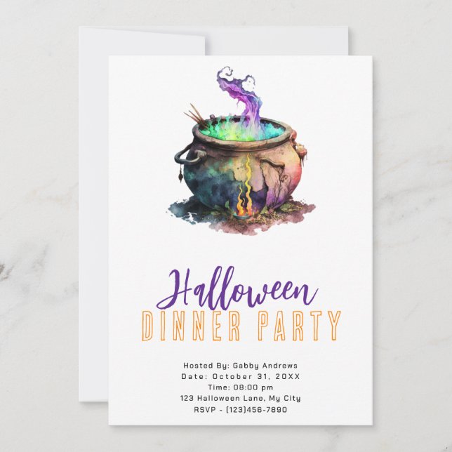 Invitation Soirée d'Halloween à la sorcière Cauldron (Devant)