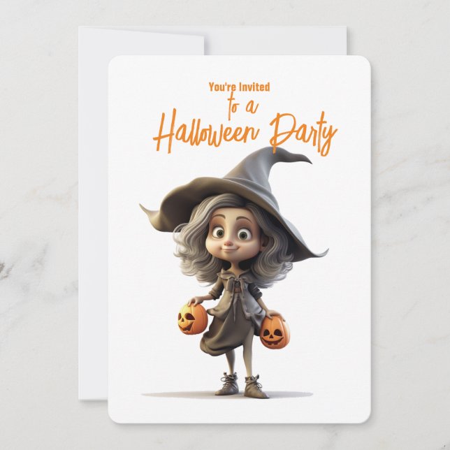 Invitation Soirée d'Halloween à la sorcière des yeux mignons (Devant)