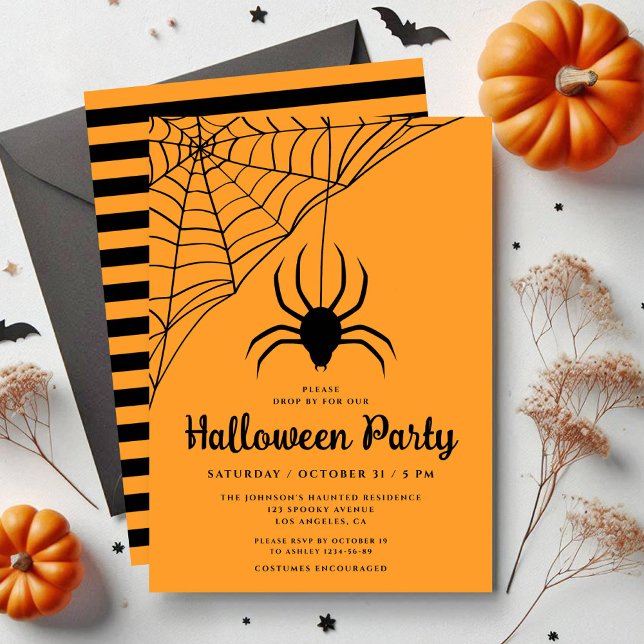 Invitation Soirée d'Halloween à l'araignée noire (Cute Black Spider Halloween Party Invitation)