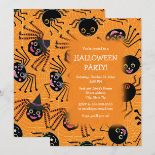 Invitation Soirée d'Halloween aux araignées mignonnes