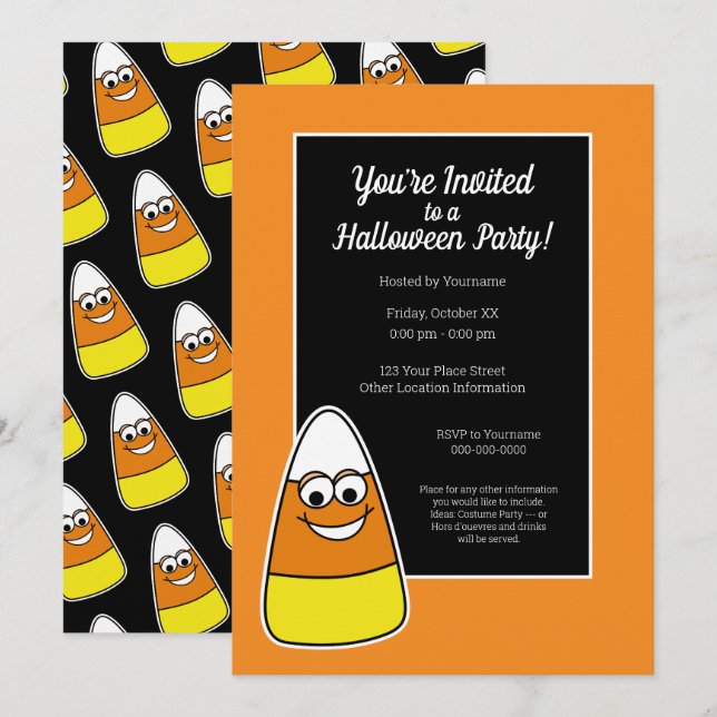 Invitation Soirée d'Halloween Candy Corn (Devant / Derrière)