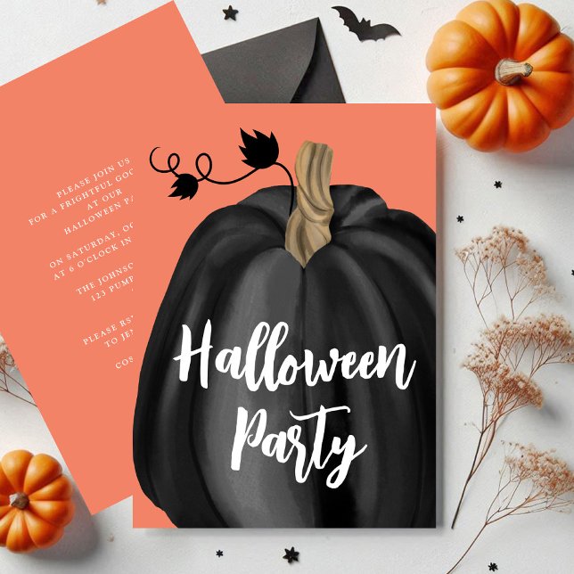 Invitation Soirée d'Halloween Citrouille à script orange mign (Cute Orange Script Pumpkin Halloween Party Invitation)
