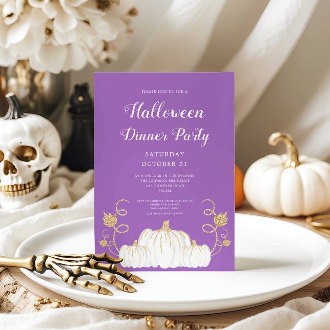 Invitation Soirée d'Halloween Citrouille mignonne et violette (Cute Purple Pumpkin Halloween Dinner Party Invitation)