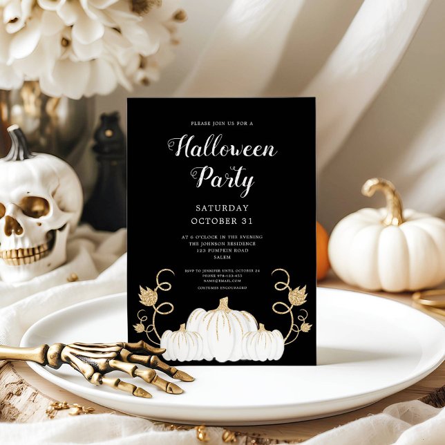 Invitation Soirée d'Halloween Citrouille noir (Cute Black Pumpkin Halloween Party Invitation)