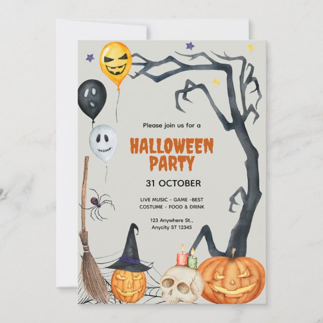 Invitation Soirée d'Halloween citrouille personnalisée (Devant)
