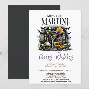 Invitation Soirée d'Halloween citrouille Skelet Martini