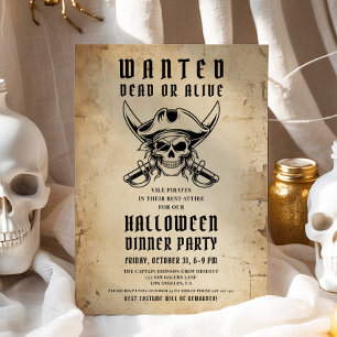 Invitation Soirée d'Halloween crâne de pirate vintage 
