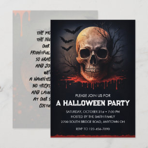 Invitation Soirée d'Halloween Crâne Sanglant