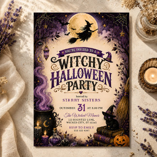 Invitation Soirée d'Halloween d'adolescente sorcière effrayan