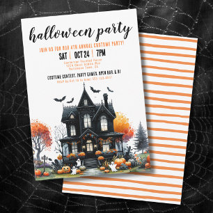 Invitation Soirée d'Halloween dans une maison hantée effrayan