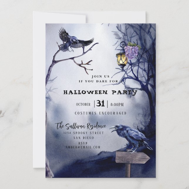 Invitation Soirée d'Halloween Dark Moody Raven (Devant)