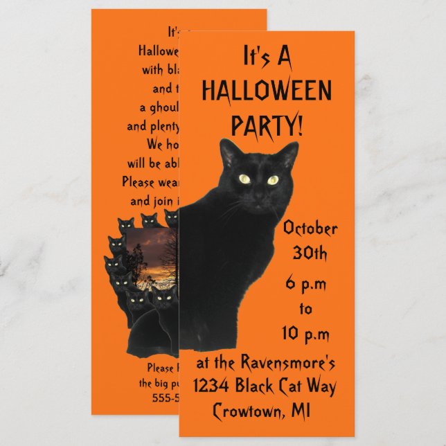 Invitation Soirée d'Halloween de Chat Noir (Devant / Derrière)