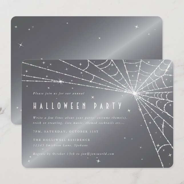 Invitation Soirée d'Halloween de l'araignée de diamant gris a (Devant / Derrière)